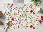 Biante Bavlnené prestieranie na stôl Sandra SA-608 Červeno-fialové lúčne kvety s motýlikmi a čmeliakmi na bielom 30x40 cm