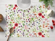 Biante Bavlnené prestieranie na stôl Sandra SA-608 Červeno-fialové lúčne kvety s motýlikmi a čmeliakmi na bielom 30x40 cm