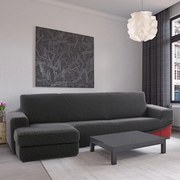 Super strečové poťahy NIAGARA antracitová sedačka s otomanom vľavo (š. 200 - 300 cm)