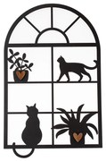 Kovová dekorácia okno s mačkami, 30 x 48 cm