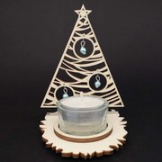 AMADEA Drevený svietnik stromček s ozdobami, 10 cm