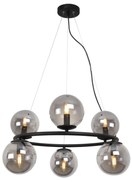 Závesné svietidlo Paris, 6x grafitové sklenené tienidlo, B, O