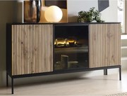 Široká skrinka Sento, čierna/dub wotan, s osvetlením%