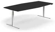 Nastaviteľný rokovací stôl QBUS, oválny, 2400x1200 mm, biely rám, čierna