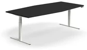 Nastaviteľný rokovací stôl QBUS, oválny, 2400x1200 mm, biely rám, čierna