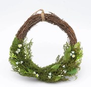 DECOLED Velikonoční věnec, 34 x 31 x 8 cm, proutí a zelené větvičky s drobnými kvítky