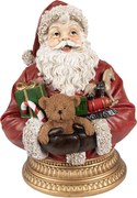 Vianočná dekorácia socha Santa s darčekmi a medvedíkom - 22*18*29 cm