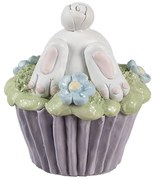 Dekorácia fialový muffin s vystrčeným zadočkom zajačika - Ø 11*12 cm