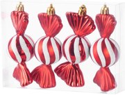 Ozdoba MagicHome Vianoce, sada, 4 ks, 11,5 cm, cukríky, červené, na vianočný stromček