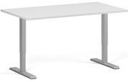 Výškovo nastaviteľný stôl, 140x80 cm, 1 motor, sivá podnož, biela