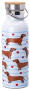 Svetlomodrá/hnedá cestovná antikoro fľaša 425 ml Sausage Dog – Sass &amp; Belle