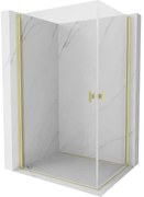 Mexen Mist-B Duo, 2-krídlový výklopný sprchový kút 75 x 70 cm, číre sklo, zlatý matný profil, 8A2-075-070-55-00