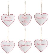 Sada 6ks bielych srdiečok s nápismi - 10,5 * 10 * 2 cm