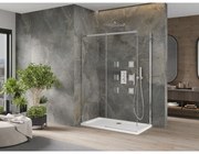 Mexen Omega, sprchovací kút s posuvnými dverami 140 (dvere) x 80 (stena) cm, 8mm číre sklo, chrómový profil + slim sprchová vanička 5cm, 825-140-080-01-00-4010