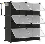 Skrinka na topánky, 6-priehradkový modulárny úložný organizér, čierny