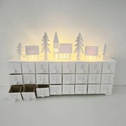 LED adventní kalendář dřevěný, 37,5 × 8 × 23 cm, bílá, na 2× AA