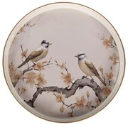 Béžový okrúhly podnos s vtáčikmi a úchytmi - Ø 46*4 cm