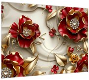 Obraz - 3D Červeno-zlaté kvety (70x50 cm)