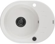 Mexen Kevin, granitový drez 586x458x190 mm, 1-komorový, biela s čiernym sifónom, 6517581005-20-B