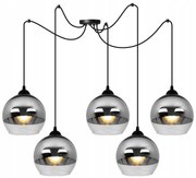 Závesné svietidlo Bergen Spider, 5x chrómové/transparentné sklenené tienidlo (fi 15cm)