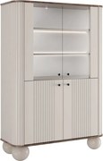 Vitrína Vesper 103 cm štvordverová - kašmír / orech / čierne úchytky / guľové nohy