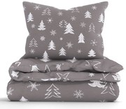 Vianočné predĺžené bavlnené obliečky Renforcé - Stromčeky sivé