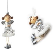 Vánoční závěsná figurka DÍVKA 18x7 cm bílá/stříbrná
