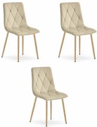 Set troch jedálenských stoličiek LIBRA zamatové svetlobéžové / drevené nohy (3 ks)