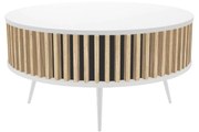 Okrúhly konferenčný stolík ELIOT s lamelami biela matná + dub Artisan