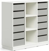 Úložná skrinka CASPER, 12 zásuviek, 3 priehradky, so soklom, biela/šedá