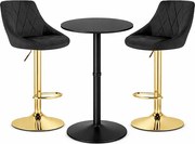 Barový set: Kast otočné barové stoličky čierna/zlatá (2ks) + okrúhly čierny barový stôl