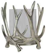 Veľký sklenený svietnik so strieborným parožím - Ø 23 * 21cm