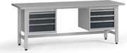 Výškovo nastaviteľný dielenský stôl G5, 2100 x 750 x 800-1000 mm, 2x kontajner, 6 zásuviek, grafit