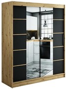 Skriňa Halifax V4 180 Dub Artisan/čierna/Zrkadlo