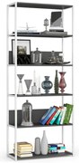 Kovový regál 80 cm, 6 políc, biely / sivý