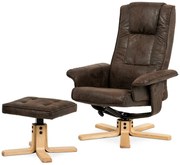 TV křeslo + taburet, hnědá látka v dekoru broušené kůže, překližka, přírodní ods