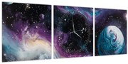 Obraz - Maľovaný vesmír (s hodinami) (90x30 cm)