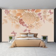 Fototapeta - Vintage kvety a motýle (147x102 cm)