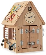 Detský drevený domček na hranie Senzorický domček na hranie so senzorickými hrami a úložným priestorom pre deti od 3 rokov.