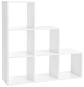 Regál do obývačky, 6 priehradiek, 97,5x97,5x29cm, biely