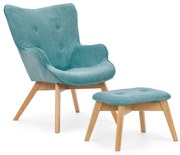 Tyrkysové menčestrové kreslo s podnožkou Niko – Ropez