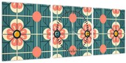Obraz - Retro vzor s kvetmi (s hodinami) (90x30 cm)