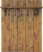 Rustikálny drevený vešiak na stenu s poličkou a háčikmi 100x20x128 cm