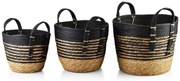 Súprava troch košov Bali z morskej trávy hnedá/čierna