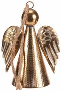 Závesná kovová vianočná dekorácia Anjel zvon 24 cm, zlatá