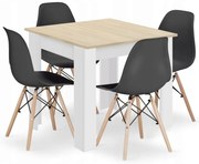 Jedálenská zostava stôl Dub sonoma/ biele nohy 80 X 80 hnedé nohy + 4 stoličky OSAKA čierne/ prírodné nohy