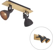 Stropný reflektor čierny s drevom 2-svetelný otočný a sklopný - Jakub