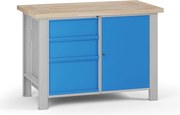 Dielenský pracovný stôl G7, buková škárovka, 1200 x 685 x 840 mm, 1x skrinka, 3 zásuvky, modrá
