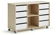 Študentská úložná skrinka CASPER, 8 zásuviek, 2 priehradky, breza, biela