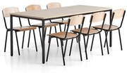 Jedálenská zostava JAMIE + WILSON, 1 stôl + 6 stoličiek, breza, čierna